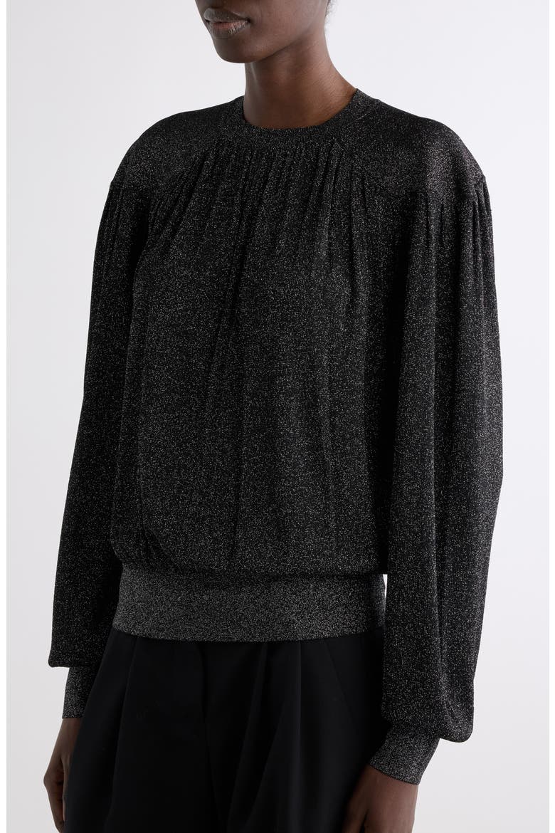 Enza Metallic Gathered Long Sleeve Top, Alternate, color, BLACK