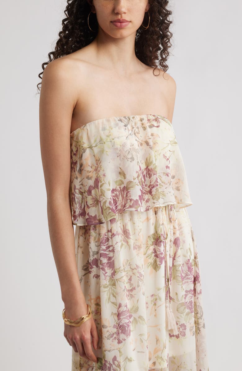 Chelsea28 Tie Waist Strapless Chiffon Maxi Dress, Alternate, color, Light Pink Floral