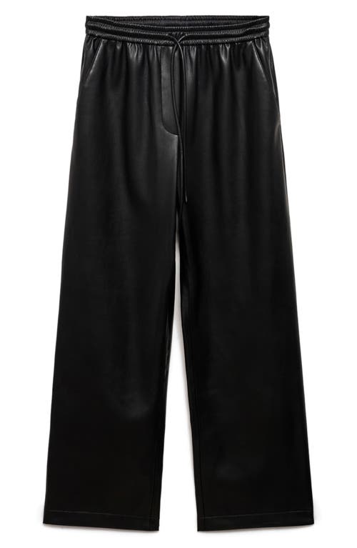 Mango Faux Leather Wide Leg Drawstring Pants In Black