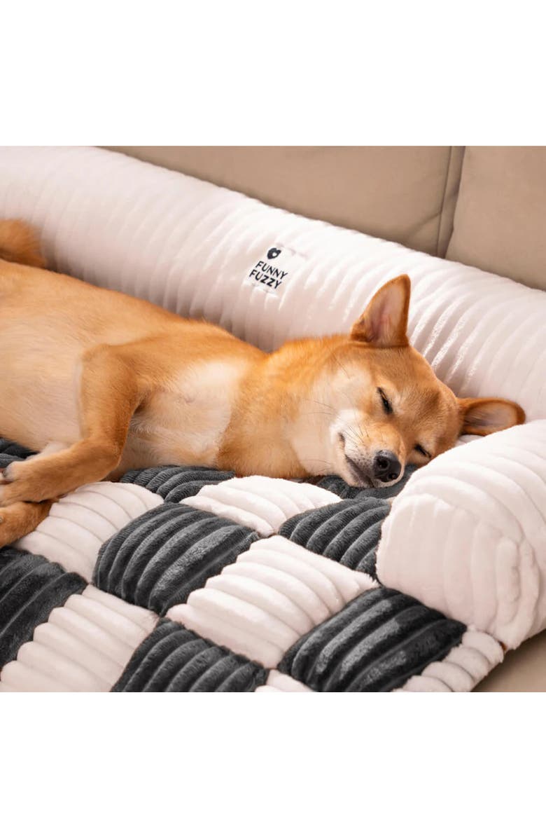 FunnyFuzzy Cream Square Plaid Cozy Dog Mat Furniture Protector Cover, Alternate, color, Grey