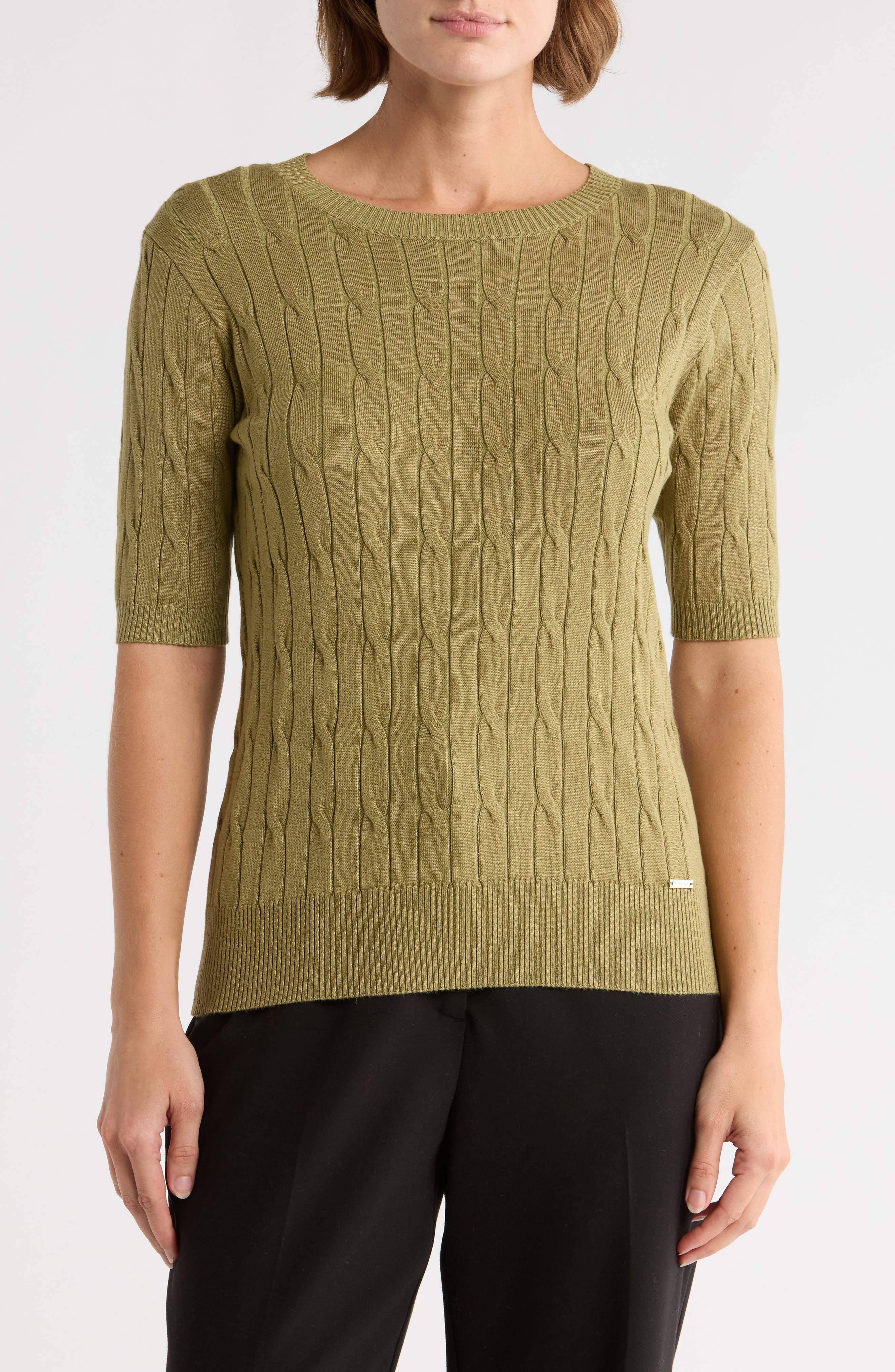 T Tahari Elbow Sleeve Cable Knit Sweater