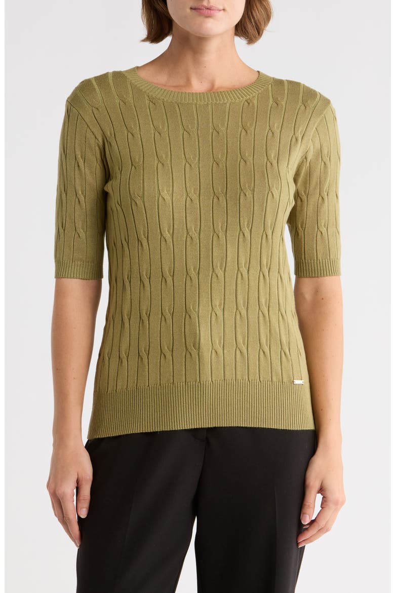 Elbow Sleeve Cable Knit Sweater, Main, color, SOFT SAGE