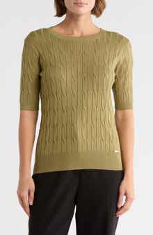 T Tahari Elbow Sleeve Cable Knit Sweater