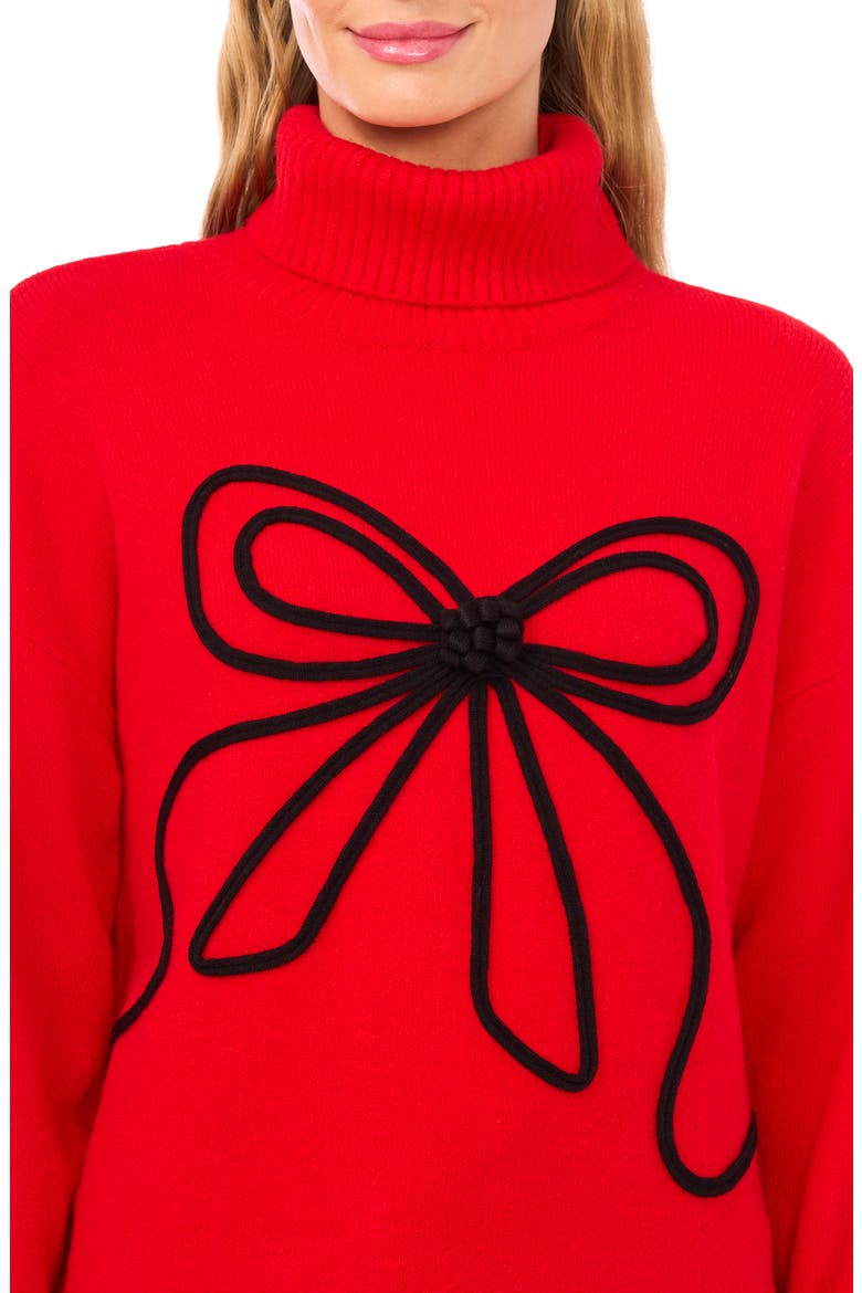 Bow Detail Turtleneck Sweater, Alternate, color, BRIGHT CHERRY