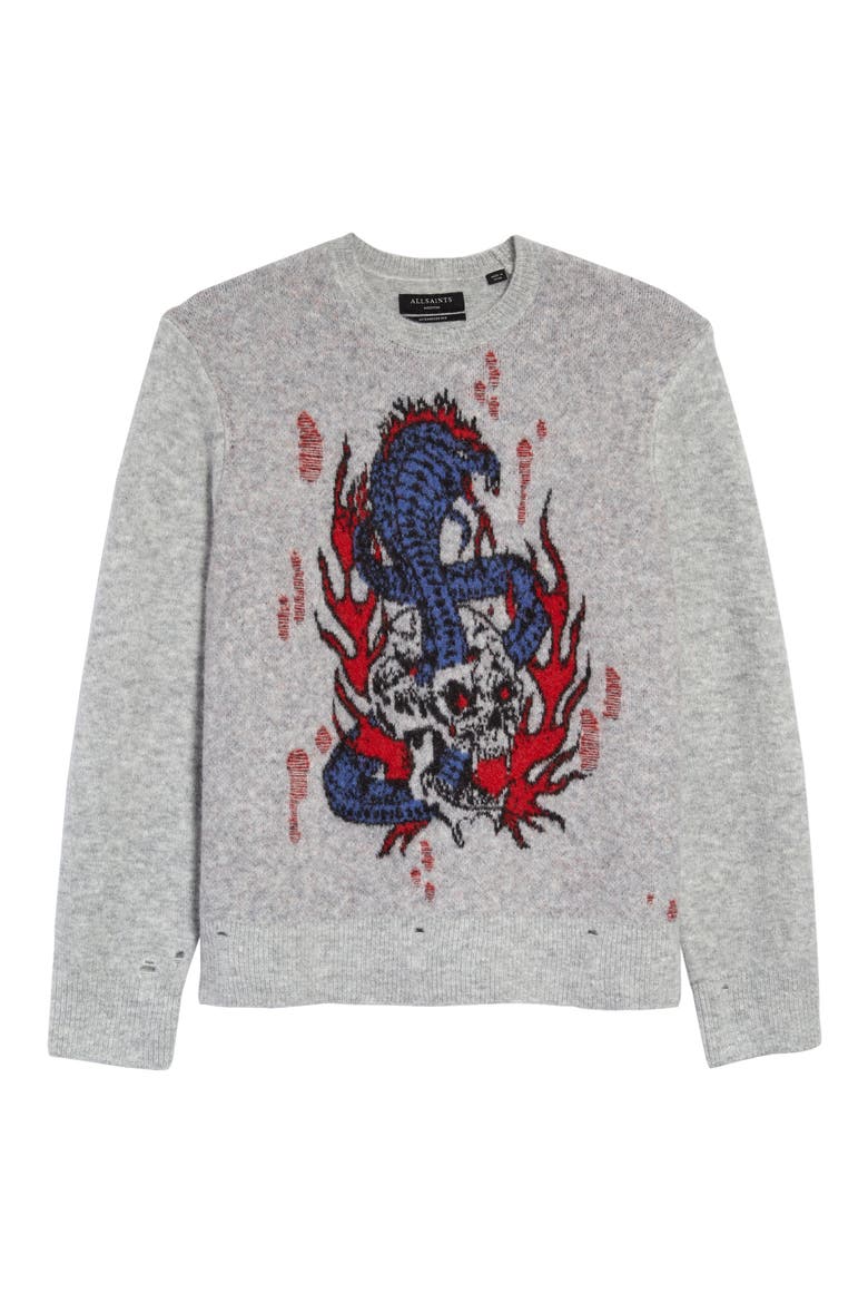 Men's Viper Saints Distressed Intarsia Sweater, Alternate, color, LIGHT GREY MARL