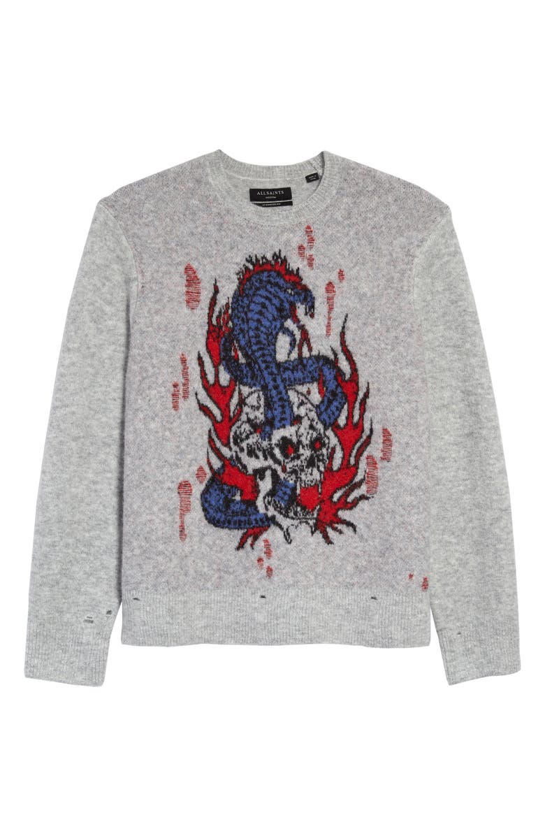 AllSaints Men's Viper Saints Distressed Intarsia Sweater, Alternate, color,