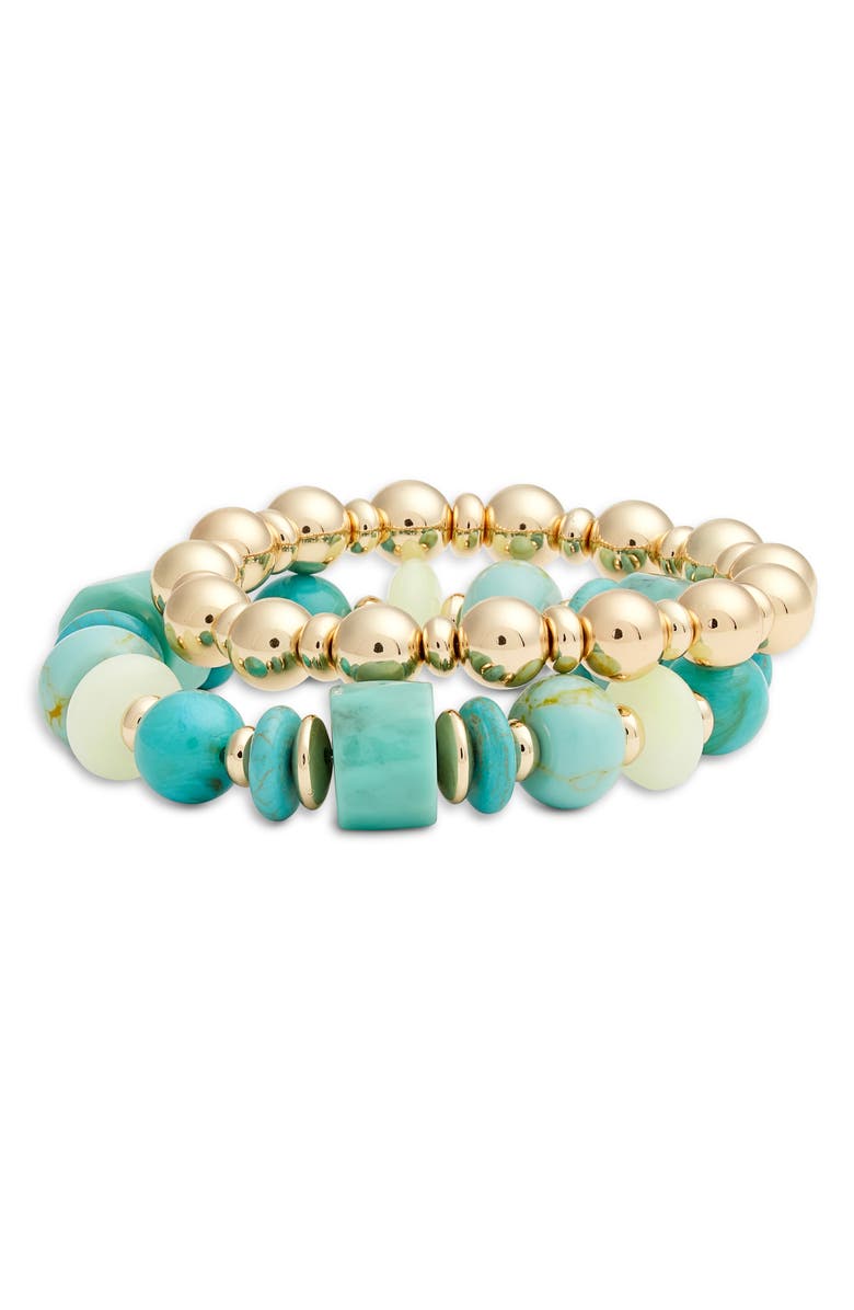 Nordstrom Set of 2 Beaded Stretch Bracelets, Main, color, Turquoise Multi- Gold