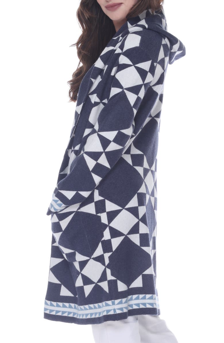RAIN AND ROSE Geometric Pattern Hooded Cardigan, Alternate, color, Cobalt