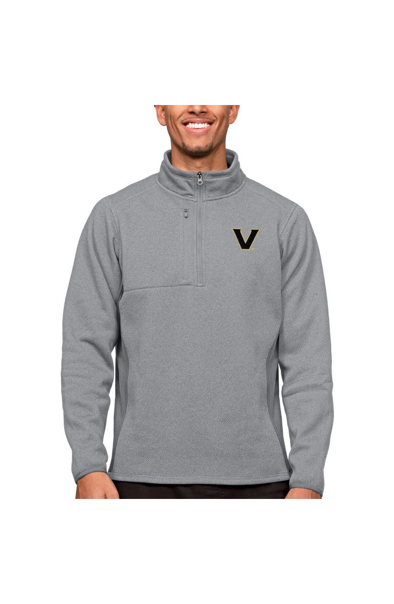 ANTIGUA Men's Antigua Heather Gray Vanderbilt Commodores Course Quarter-Zip Pullover Top, Main, color,