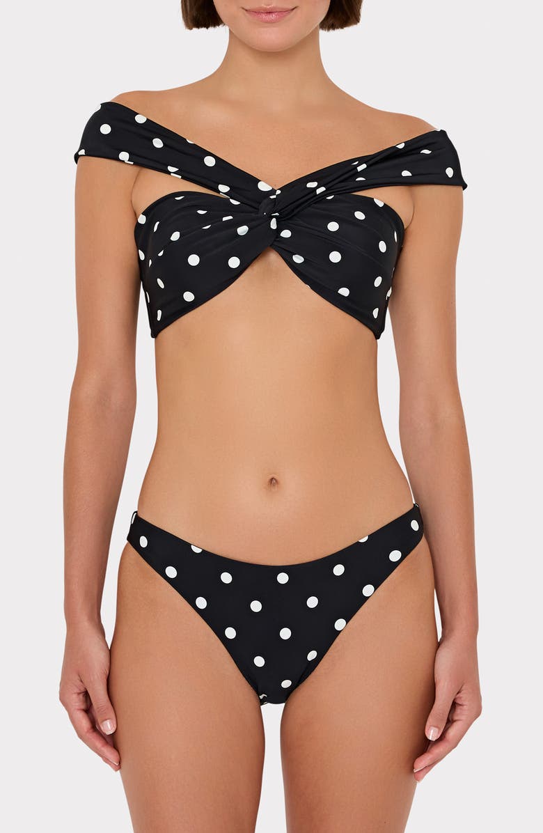 Milly Olivia Polka Dot Twist Front Bikini Top, Alternate, color, Black/ White