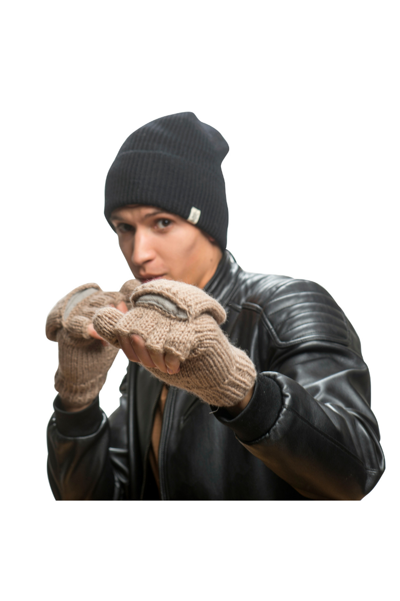 Fingerless Gloves With Button Flap and Fleece Lining, Alternate, color, Tweed