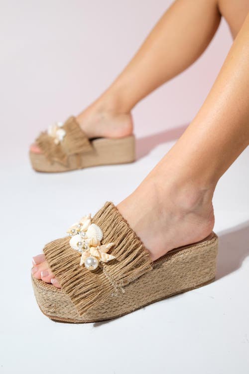 Prologue Shoes Dion Raffia Seashell Wedge Mules