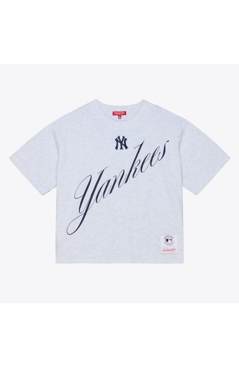 Mitchell & Ness Women's Mitchell & Ness Heather Gray New York Yankees Script Cropped Boxy T-Shirt, Main, color, Heather Gray