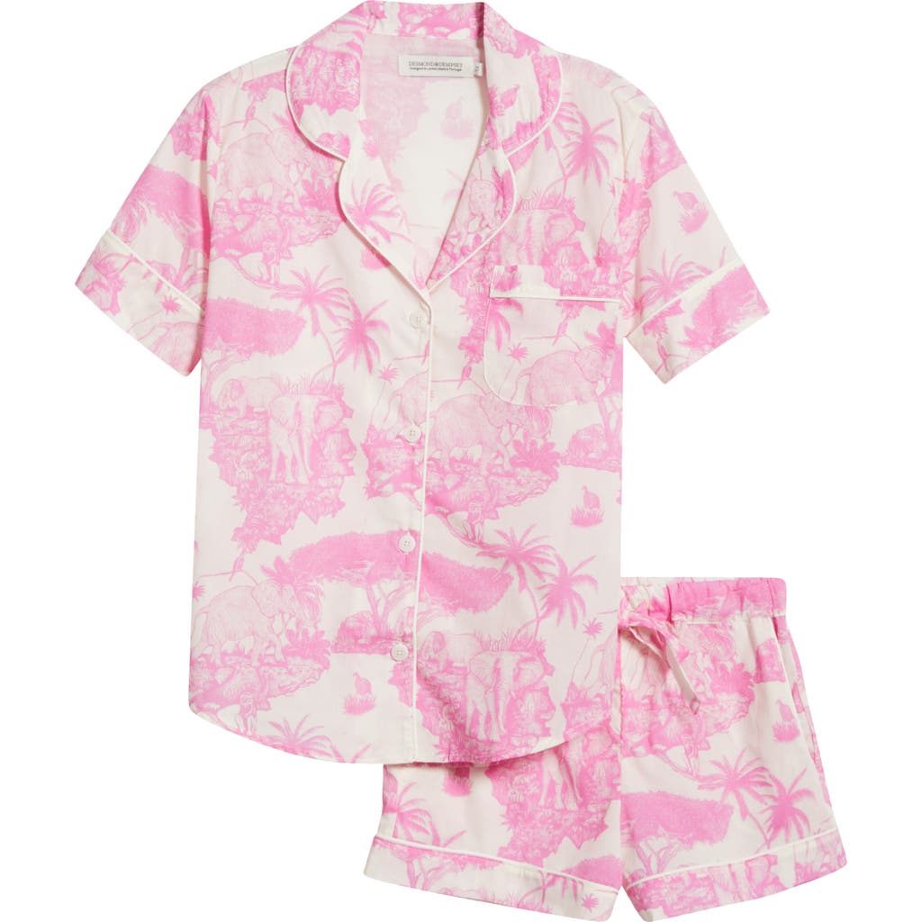 Shop Desmond & Dempsey Print Cotton Short Pajamas In Loxodonta Pink