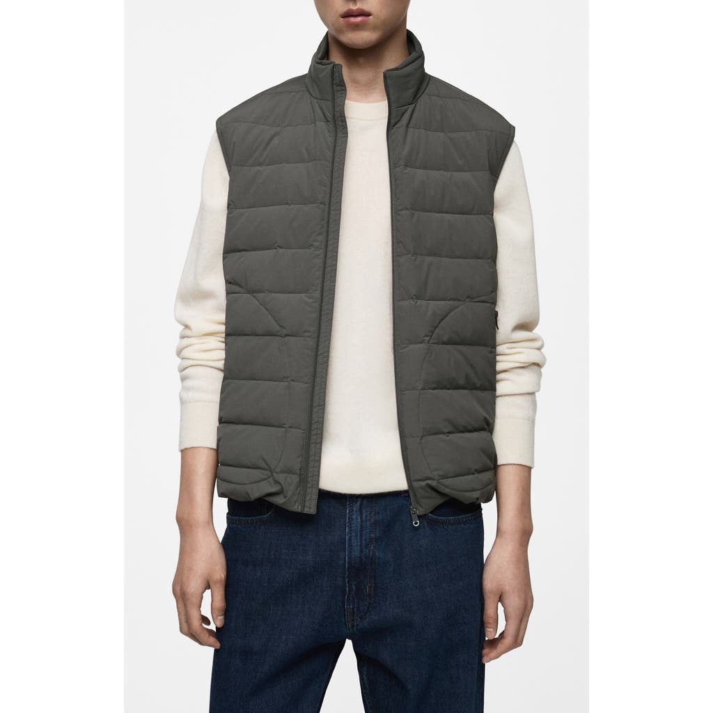 Shop Mango Quilted Down Vest In Grey