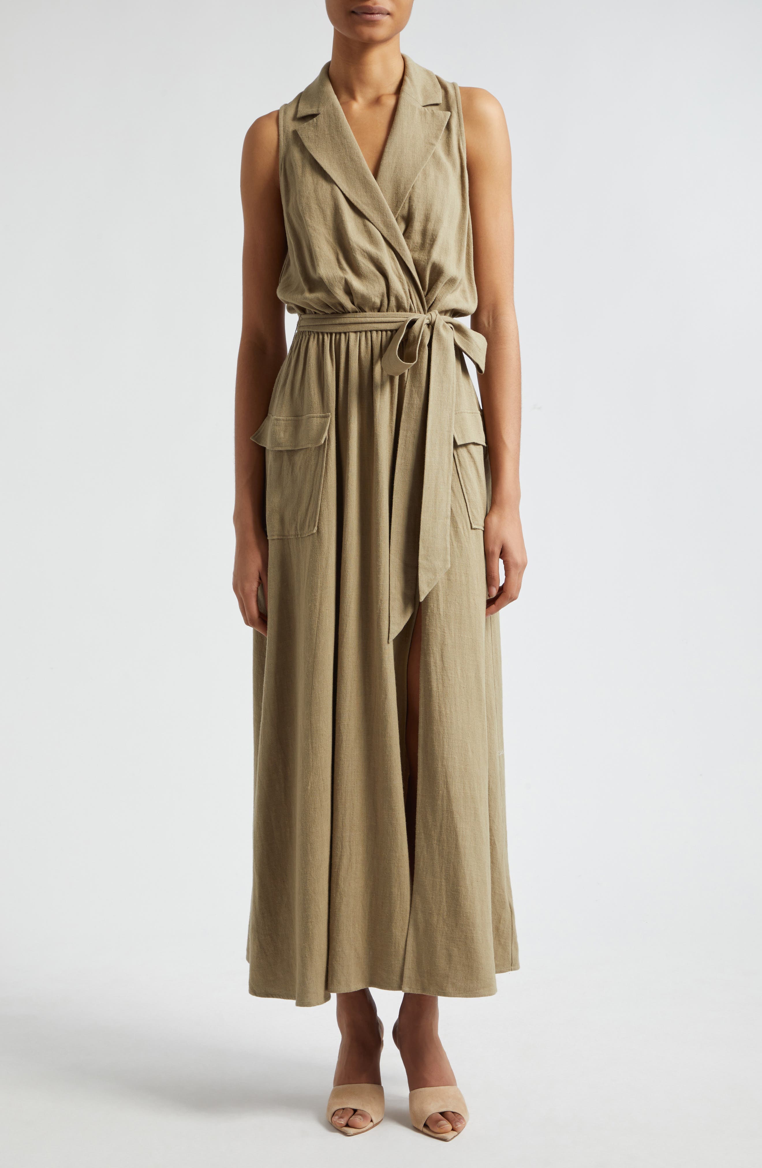 L'AGENCE Mayer Military Faux Wrap Maxi Dress