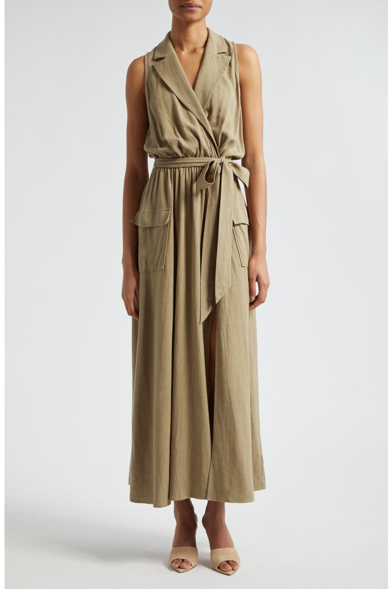 Mayer Military Faux Wrap Maxi Dress, Main, color, COVERT GREEN