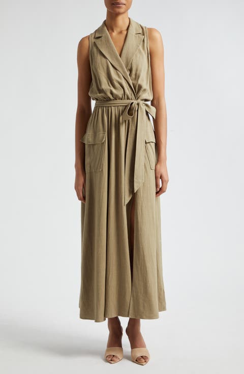 Mayer Military Faux Wrap Maxi Dress