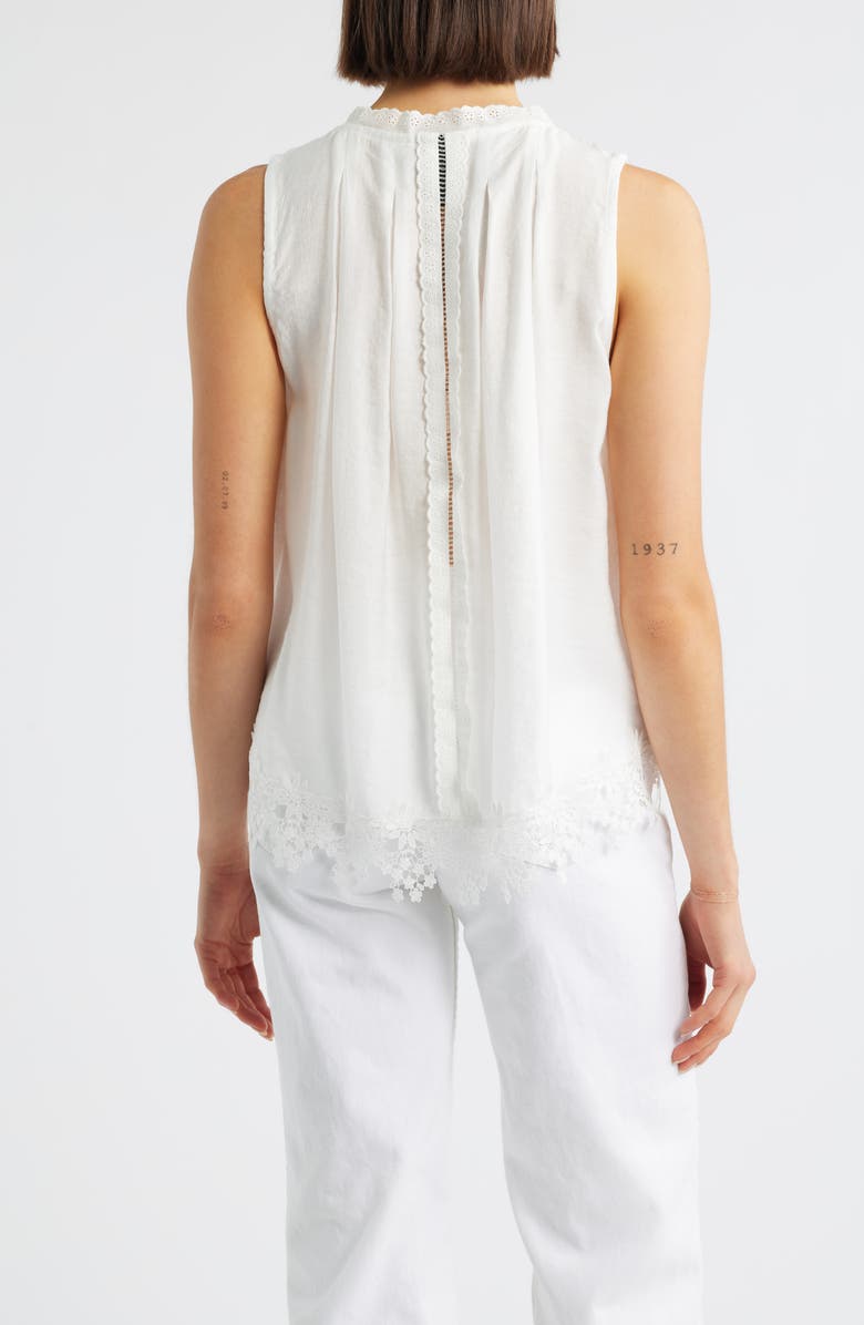 Bobeau Pleated Lace Sleeveless Top, Alternate, color, White