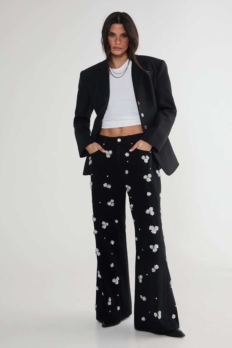 Limited Embellished Flower Applique Jean, Alternate, color, Washed Black