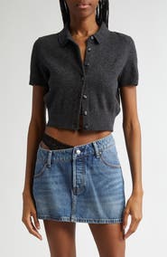 Alexander Wang Logo Embroidered Wool Crop Cardigan