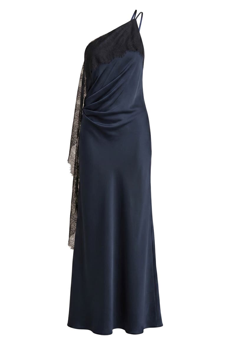Sylvie Asymmetric Satin Gown, Alternate, color, NAVY