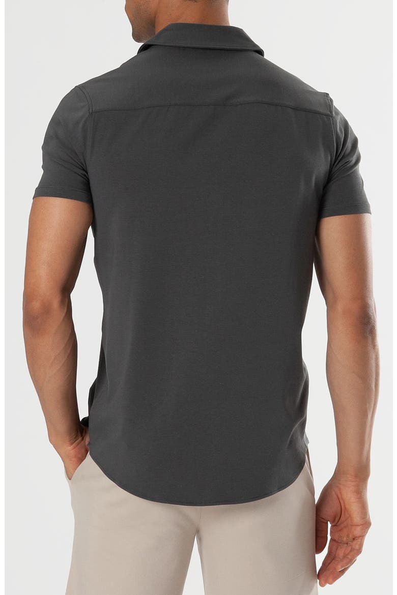 Short Sleeve Stretch Cotton Knit Button-Down Shirt, Alternate, color, CARBON
