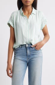 beachlunchlounge Daria Stripe Short Sleeve Button-Up Shirt