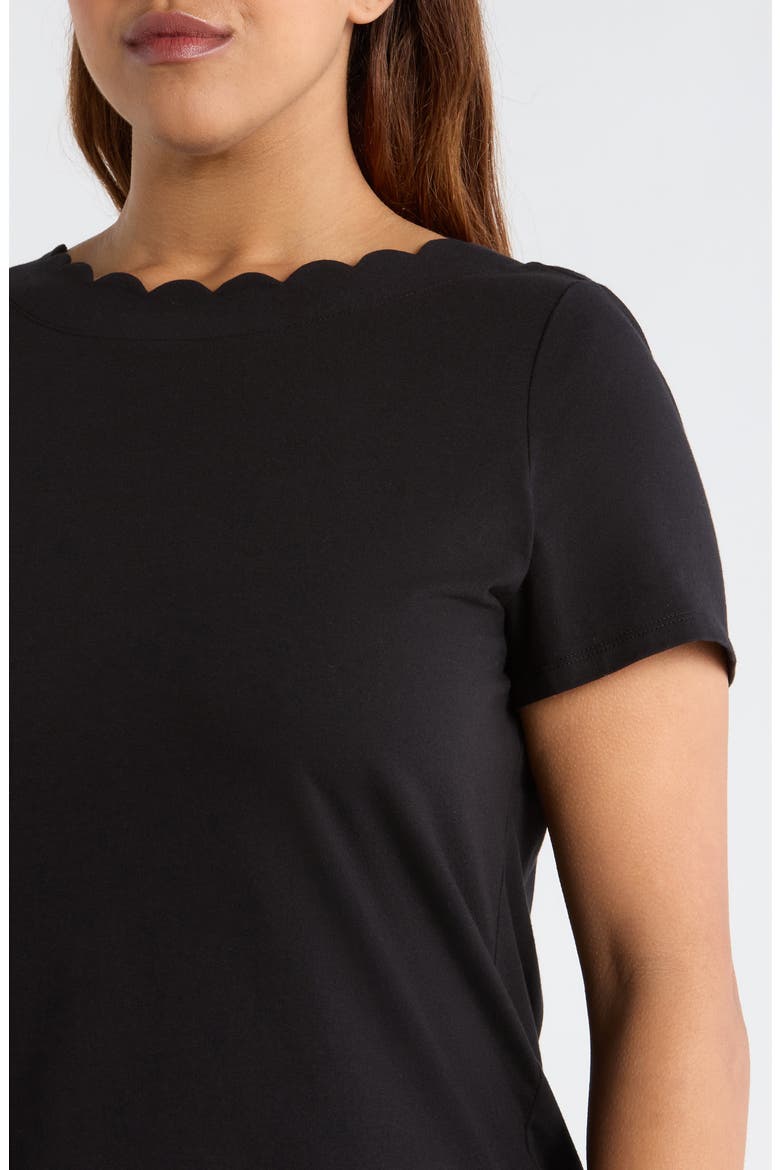 Scallop Jewel Neck Stretch Cotton T-Shirt, Alternate, color, ANNE BLACK