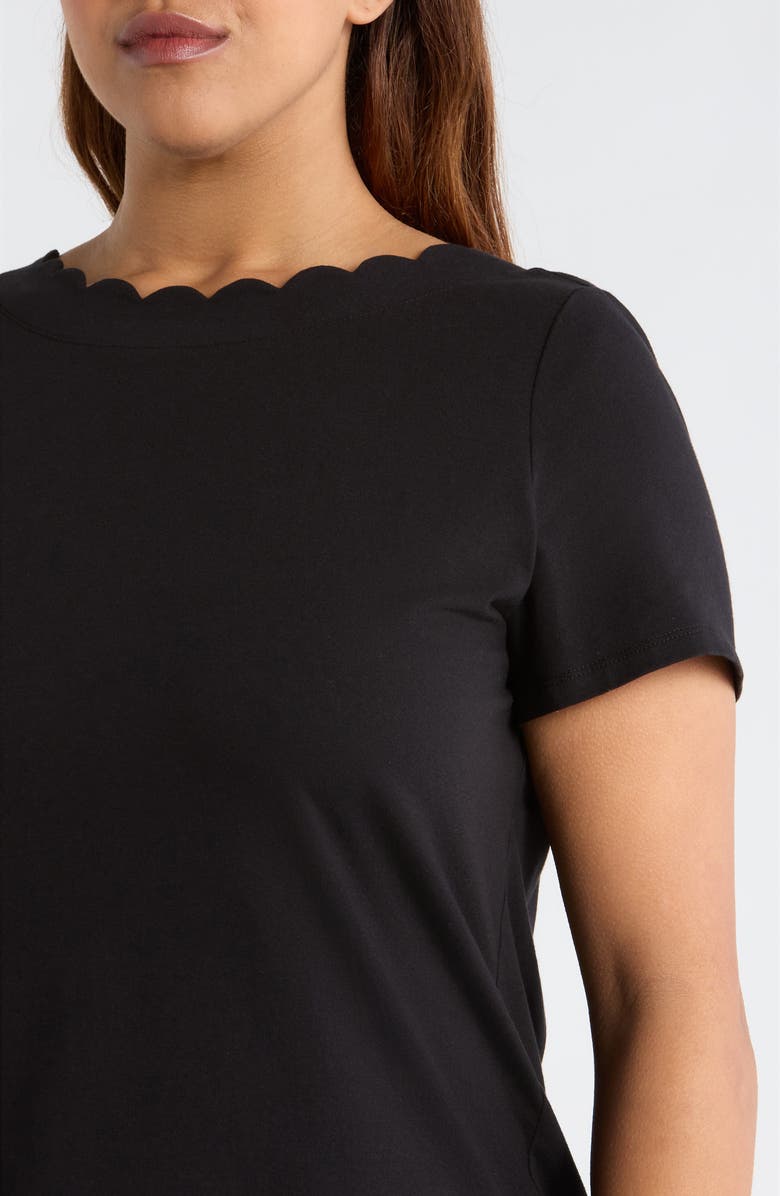 AK ANNE KLEIN Scallop Jewel Neck Stretch Cotton T-Shirt, Alternate, color, Anne Black