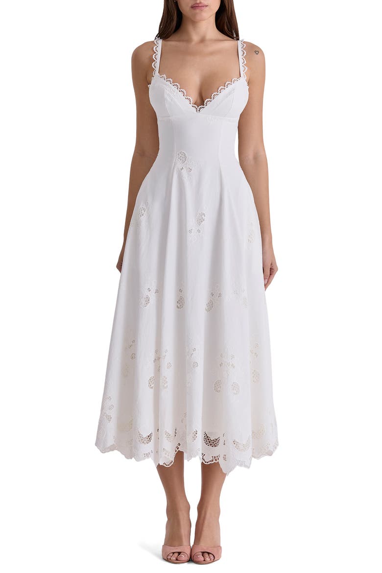Tatiana Broderie Midi Dress, Main, color, WHITE