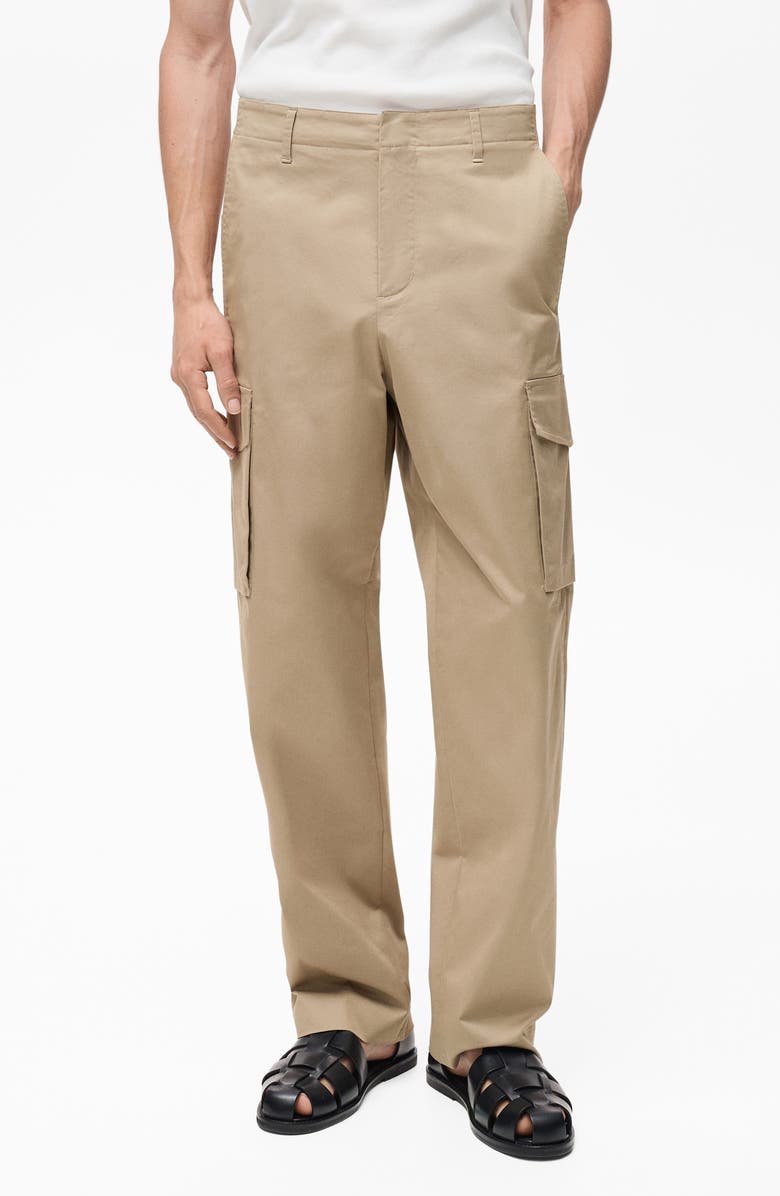 MANGO Relaxed Fit Flat Front Cargo Pants, Main, color, Medium Brown