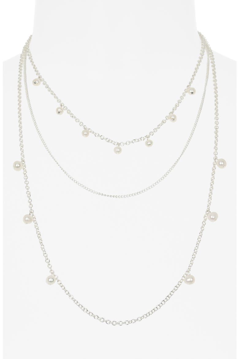 Faux Pearl Layered Necklace, Alternate, color, SILVER