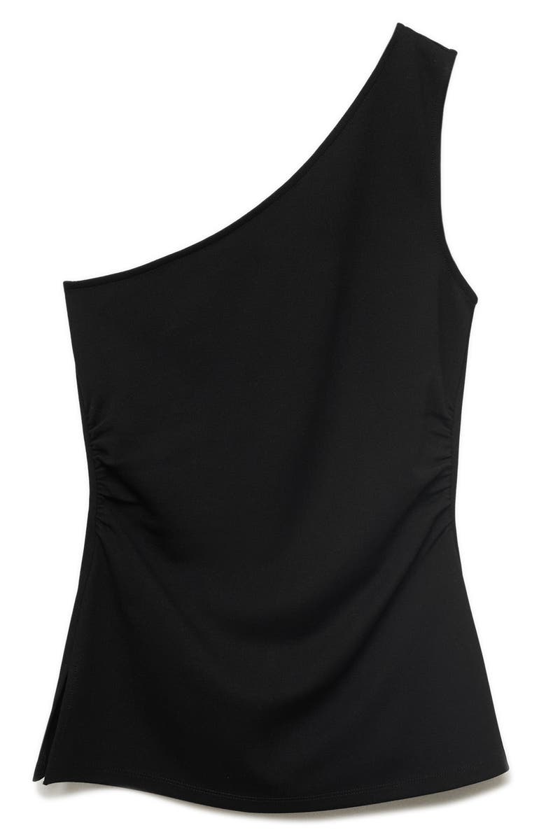 MANGO Ruched One-Shoulder Top, Alternate, color, Black
