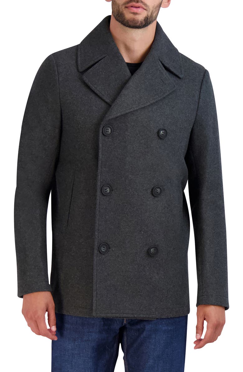 Cole Haan Double Breasted Peacoat, Main, color, Charcoal