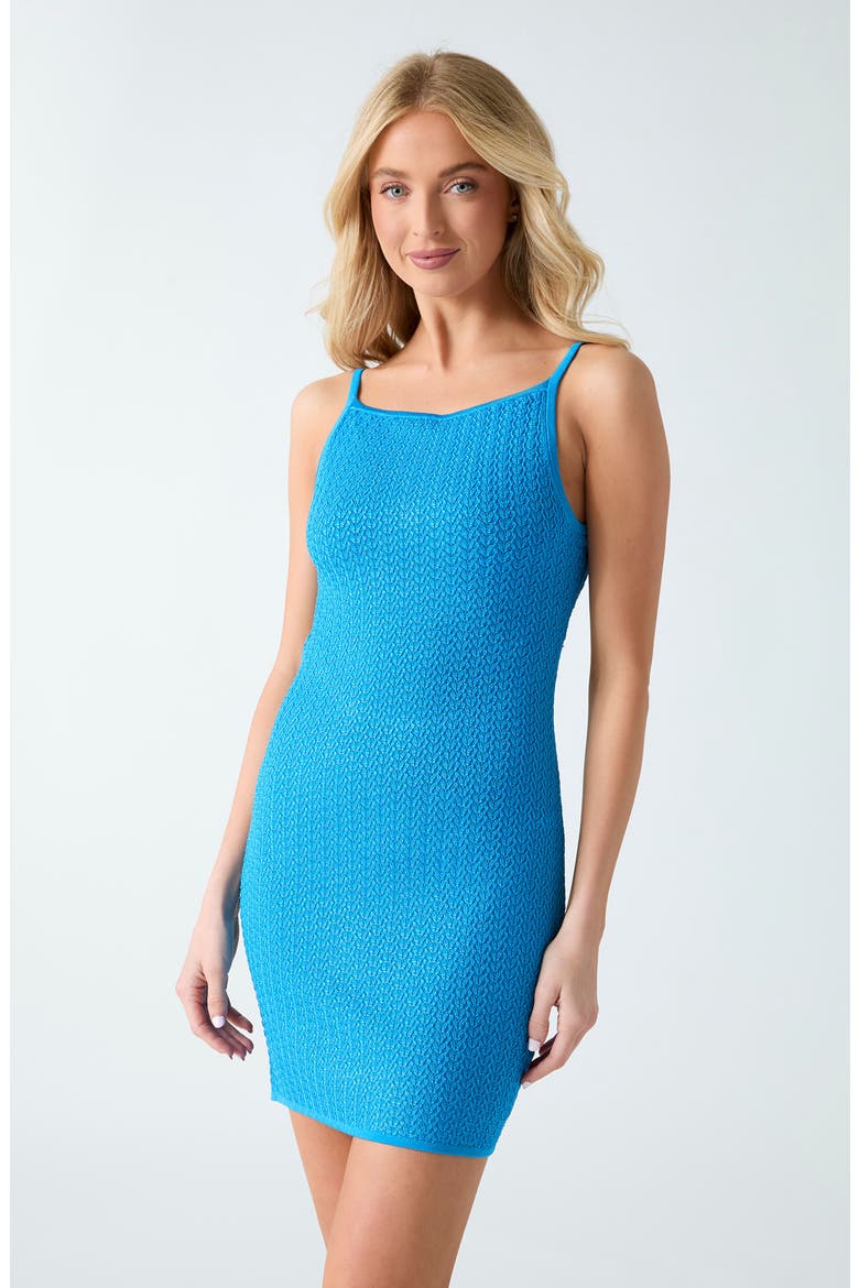 Texture Pointelle Sleeveless Body-Con Minidress, Alternate, color, HYDRA BLUE