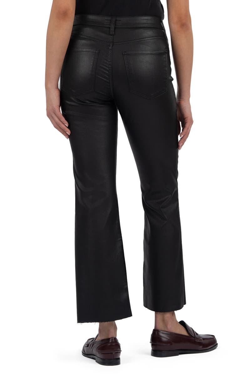 KUT from the Kloth Kelsey Coated High Waist Raw Hem Kick Flare Jeans, Alternate, color, Black
