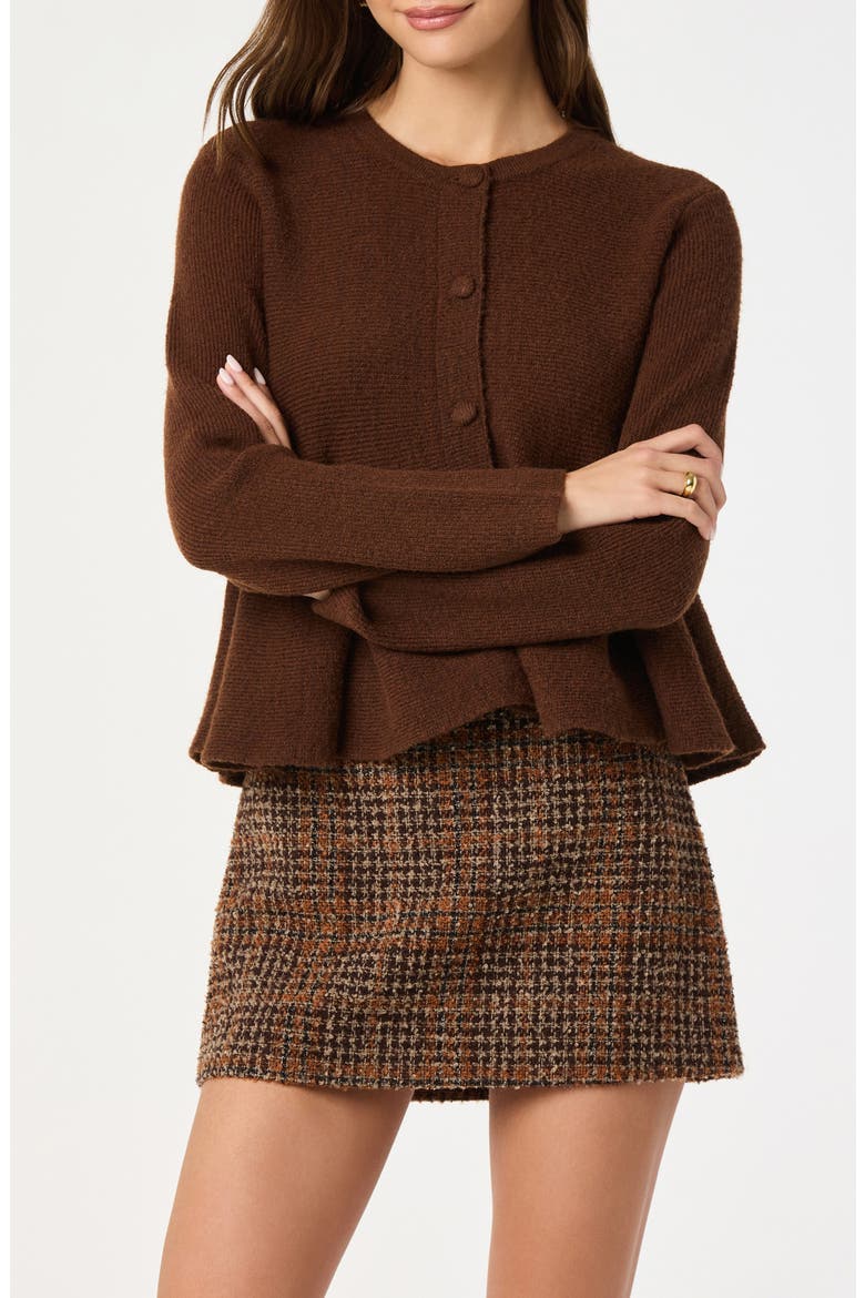 Swing Hem Peplum Cardigan, Alternate, color, BROWN