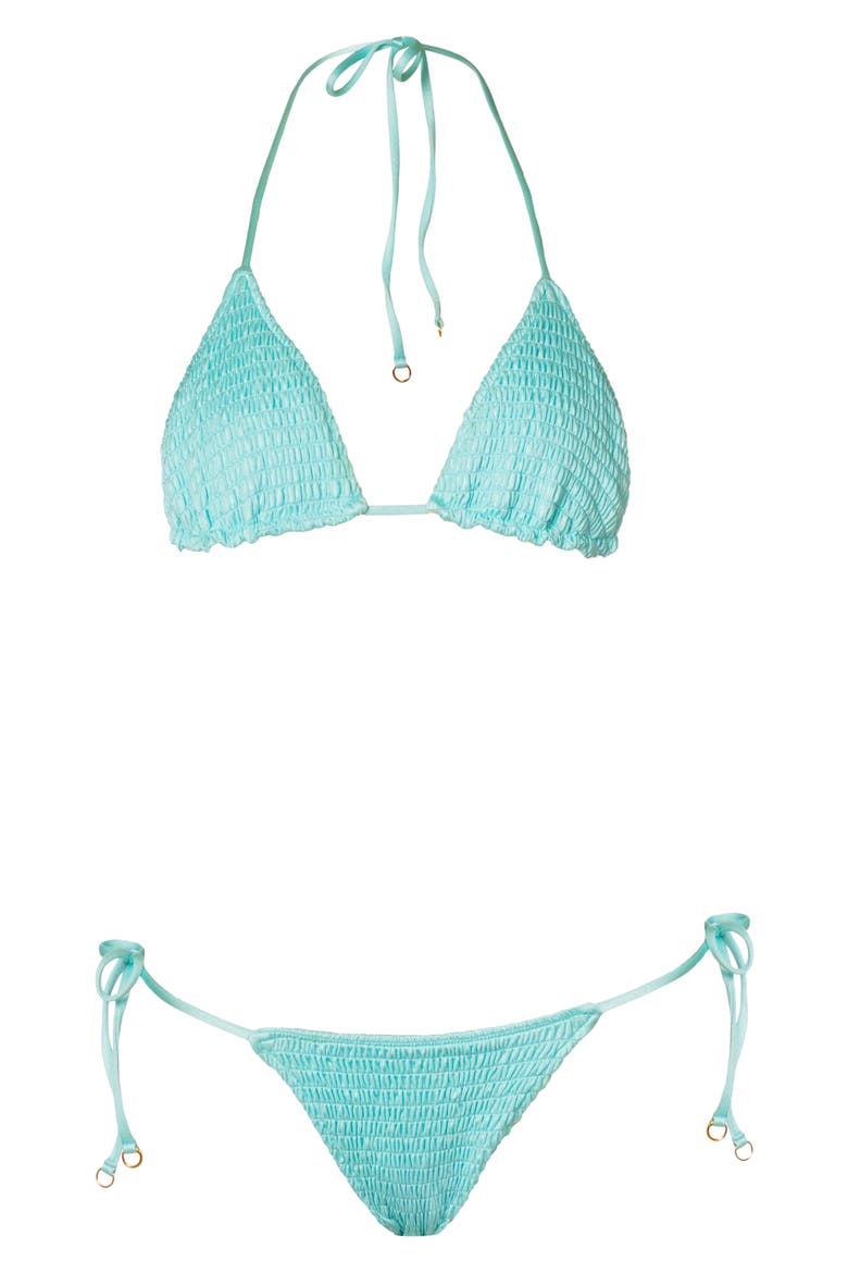 Indigo Veil Balmy Smocked Bikini Top, Alternate, color, LIGHT/ PASTEL BLUE