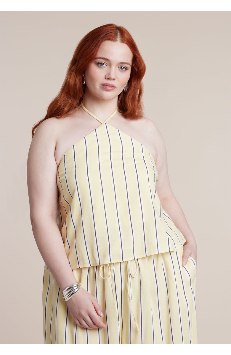 ELOQUII Linen Halter Top, Main, color, Sunlight Stripe