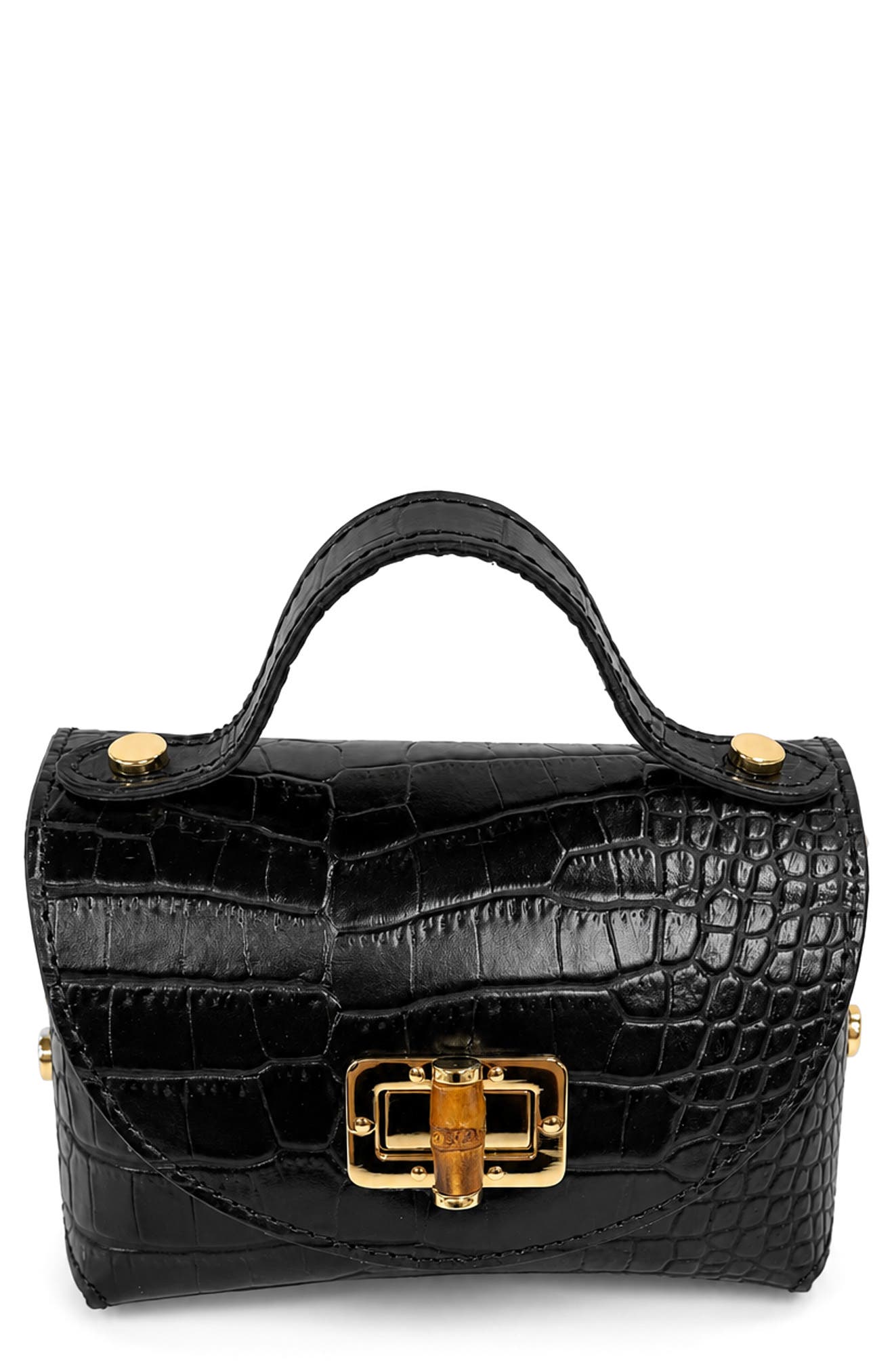 Livia Croc Embossed Leather Top Handle Bag