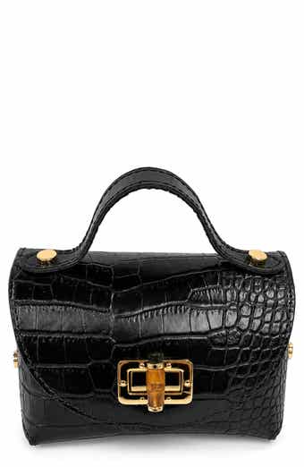Livia Croc Embossed Leather Top Handle Bag