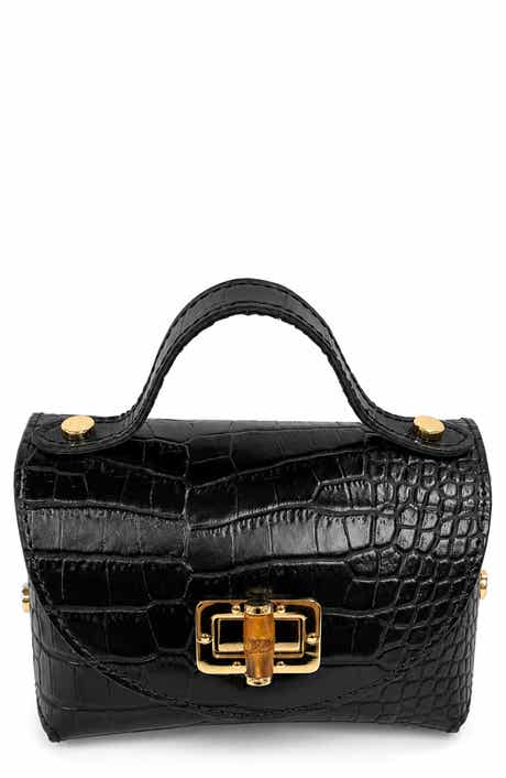 Livia Croc Embossed Leather Top Handle Bag