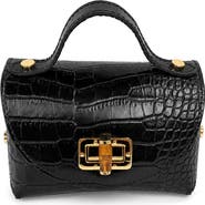 Persaman New York Livia Croc Embossed Leather Top Handle Bag