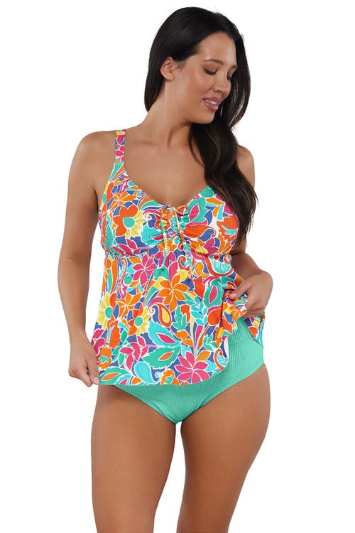 Sunsets Escape Marin Tankini Swimsuit Top In Festive Floral Sandbar Rib