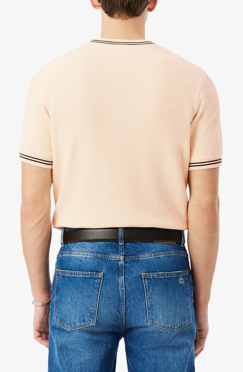Lacoste Tipped Crewneck Cotton Sweater, Alternate, color, Naturel Clair/ Blackbird