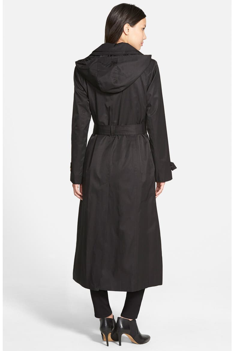 Single Breasted Long Trench Coat with Detachable Hood, Alternate, color, BLACK