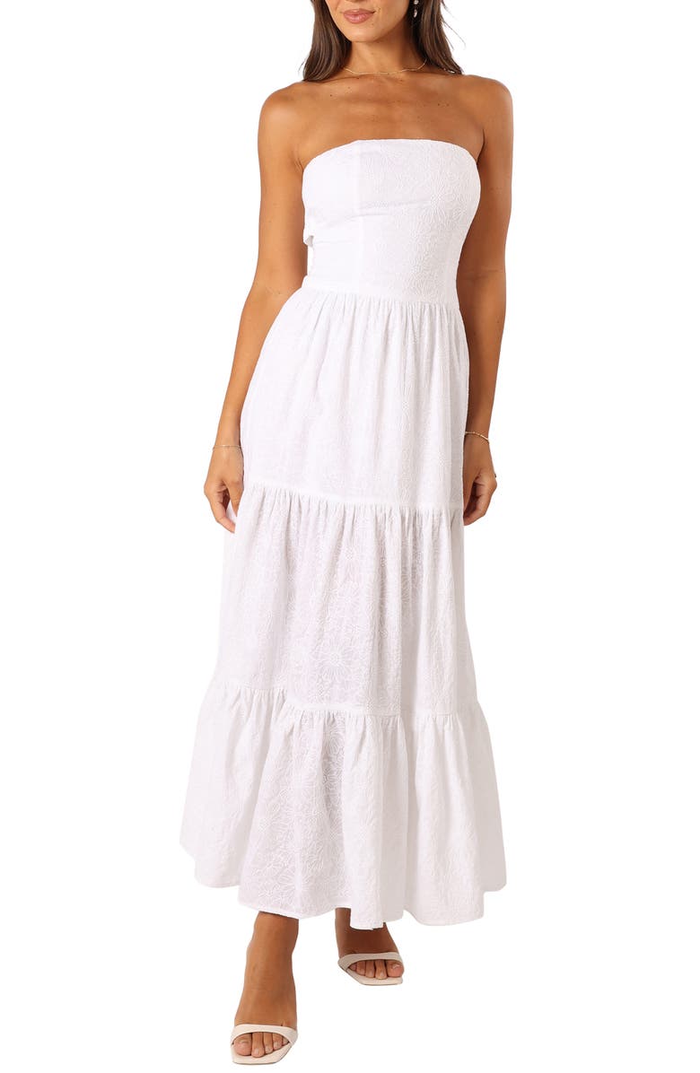 Petal & Pup Florina Strapless Tiered Maxi Sundress, Main, color, White Floral