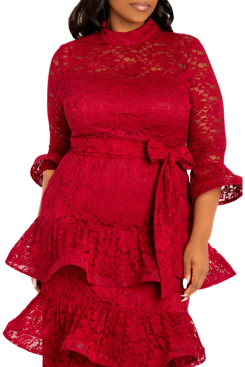 Tiered Lace Long Sleeve Maxi Dress, Alternate, color, BURGUNDY