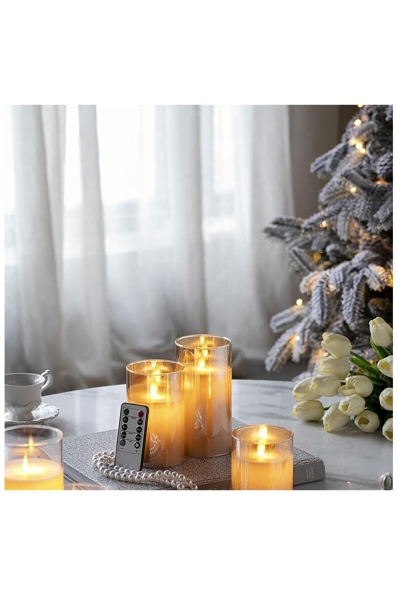 Set of 3 Flameless LED Candles, Alternate, color, GRAY